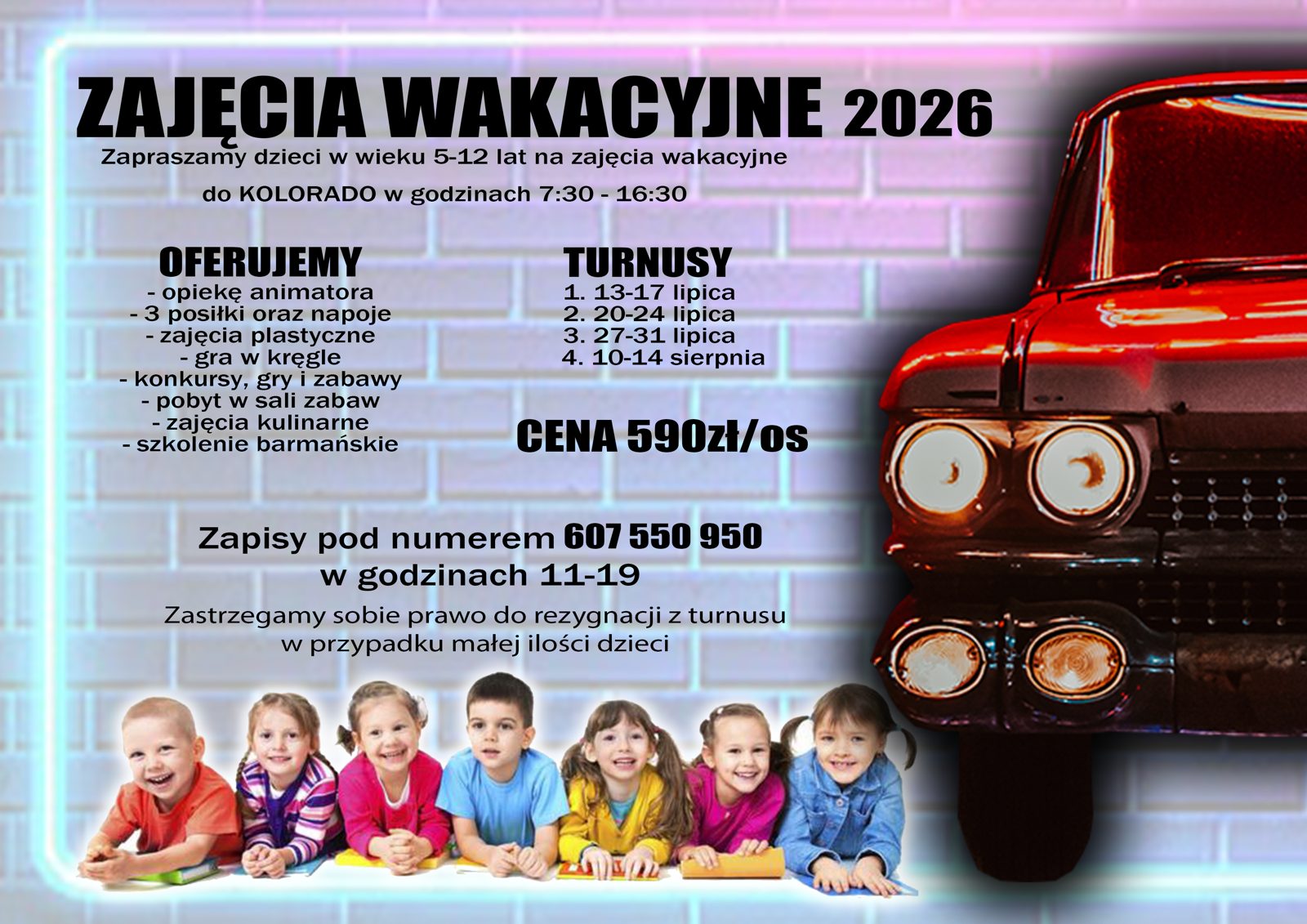 Plakat Zajęcia wakacyjne 2026 w Centrum Kolorado dla dzieci 5–12 lat